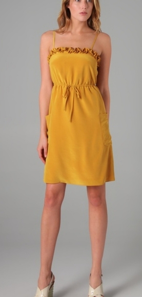 Marc by marc jacobs yellow Mustard Silk ruffle mini dress Size 8 - Picture 1 of 14